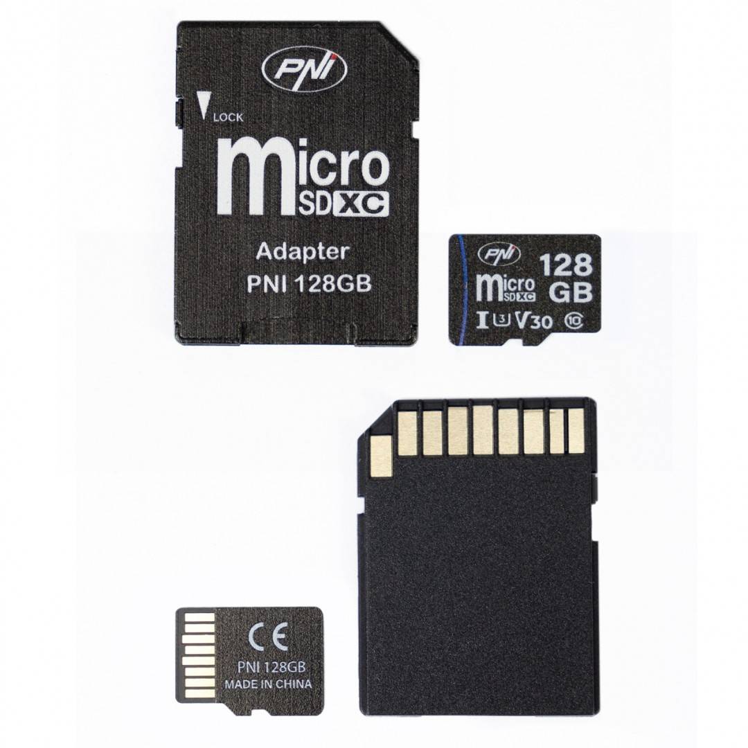 Pachet 2 bucati Card de memorie MicroSD PNI 128GB Clasa 10, 80 Mb/s, V30 cu adaptoare SD incluse