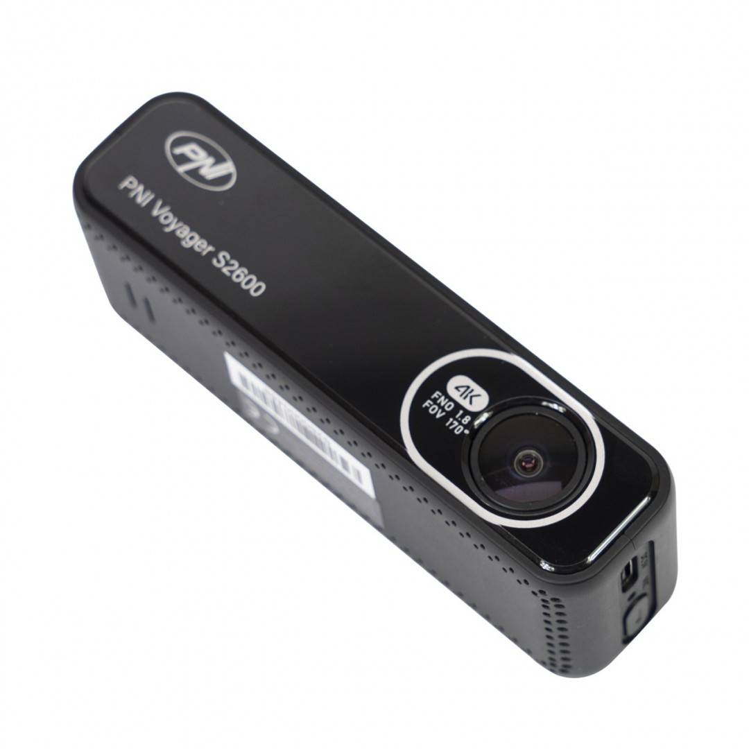 Pachet Camera auto DVR PNI Voyager S2600, WiFi, 4K Ultra HD, GPS si card de memorie microSD 128GB inclus