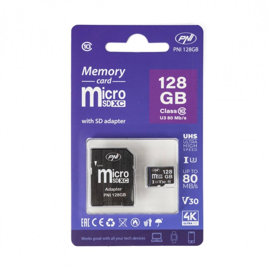 Pachet Camera supraveghere video PNI House IP52LR 2MP 1080P wireless cu IP + Card de memorie MicroSD PNI 128GB cu adaptor SD