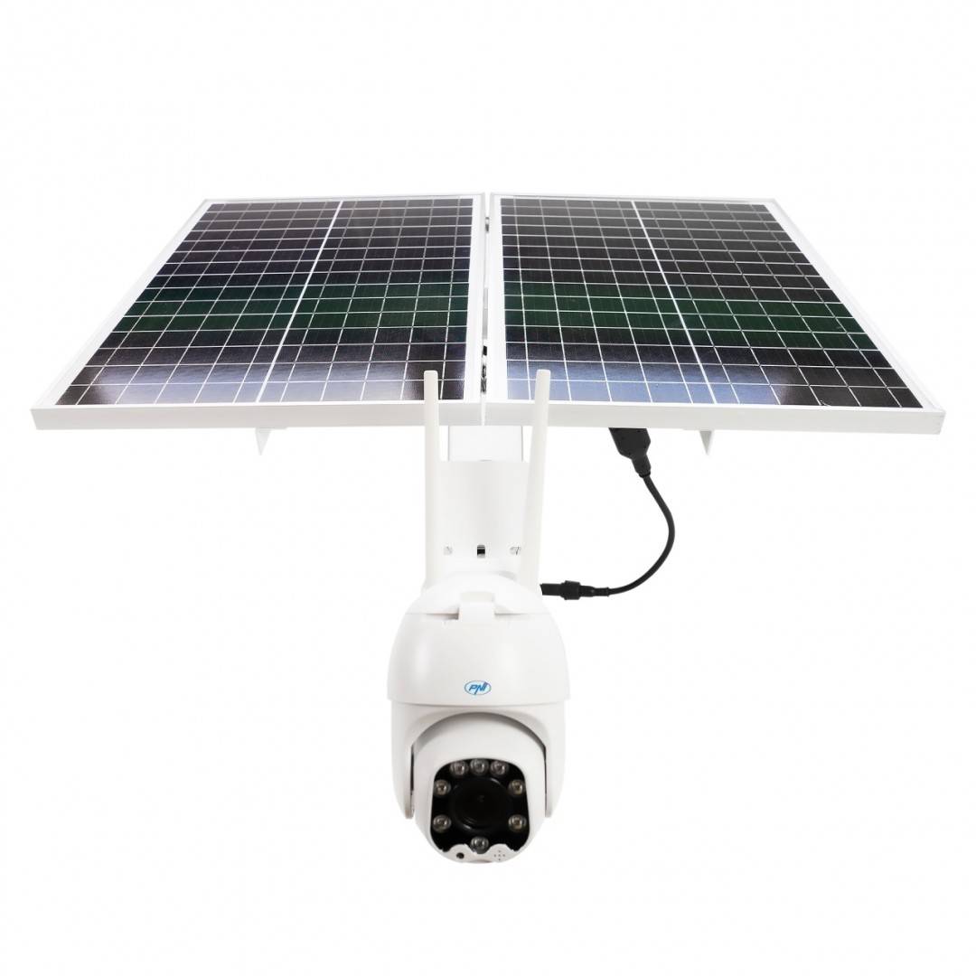 Pachet camera supraveghere video PNI IP60 live PTZ cu panou solar, 2MP, GSM 4G si card MicroSD PNI 128GB