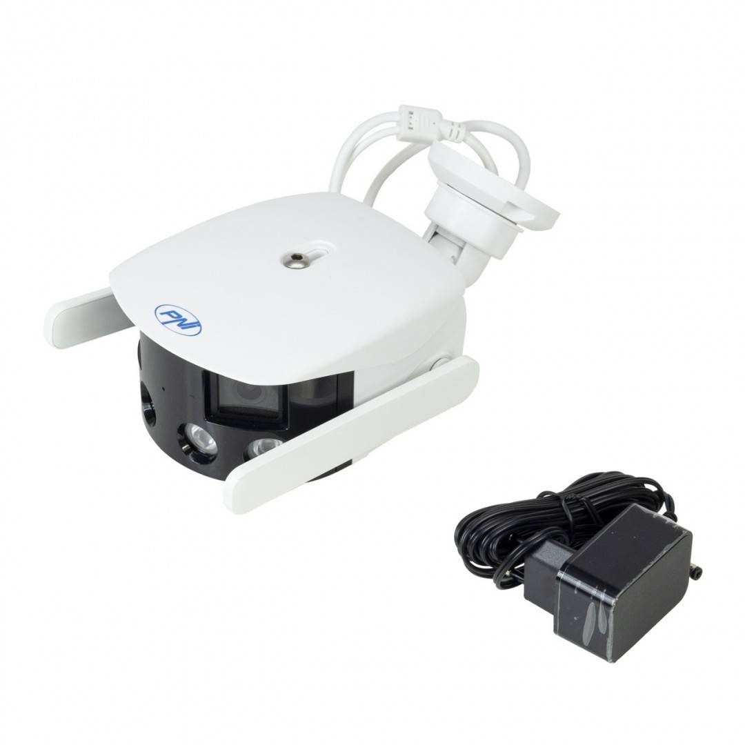 Pachet Camera supraveghere video wireless PNI IP590 Dual lens, 2 x 2MP, 180 grade cu panou solar fotovoltaic, putere 60W cu acumulator 20A, iesire 12V