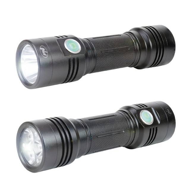 Pachet lanterna dubla PNI Adventure F200 din aluminiu cu LED, acumulator 4000mAh, 3 LED-uri cu deschidere mare si unul cu focus si alimentator PNI