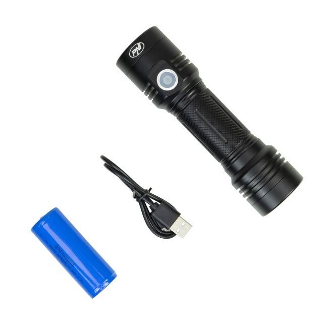 Pachet lanterna dubla PNI Adventure F200 din aluminiu cu LED, acumulator 4000mAh, 3 LED-uri cu deschidere mare si unul cu focus si alimentator PNI
