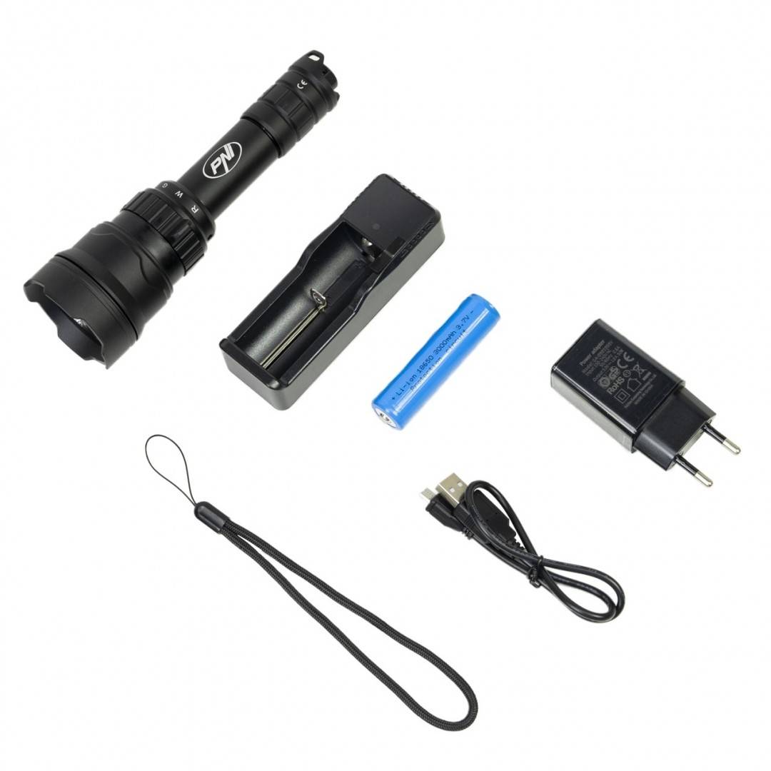 Pachet Lanterna PNI Adventure F300 cu LED in 3 culori, alb, rosu, verde, max. 10W, IPX6 + Sticky Pad Drapel