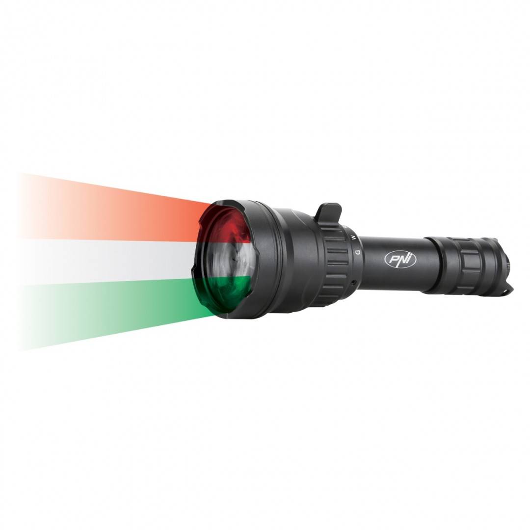 Pachet Lanterna PNI Adventure F300 cu LED in 3 culori, alb, rosu, verde, max. 10W, IPX6 + Sticky Pad Drapel