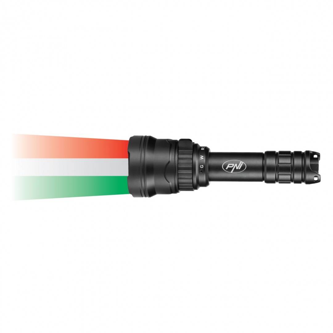 Pachet Lanterna PNI Adventure F300 cu LED in 3 culori, alb, rosu, verde, max. 10W, IPX6 + Sticky Pad Drapel