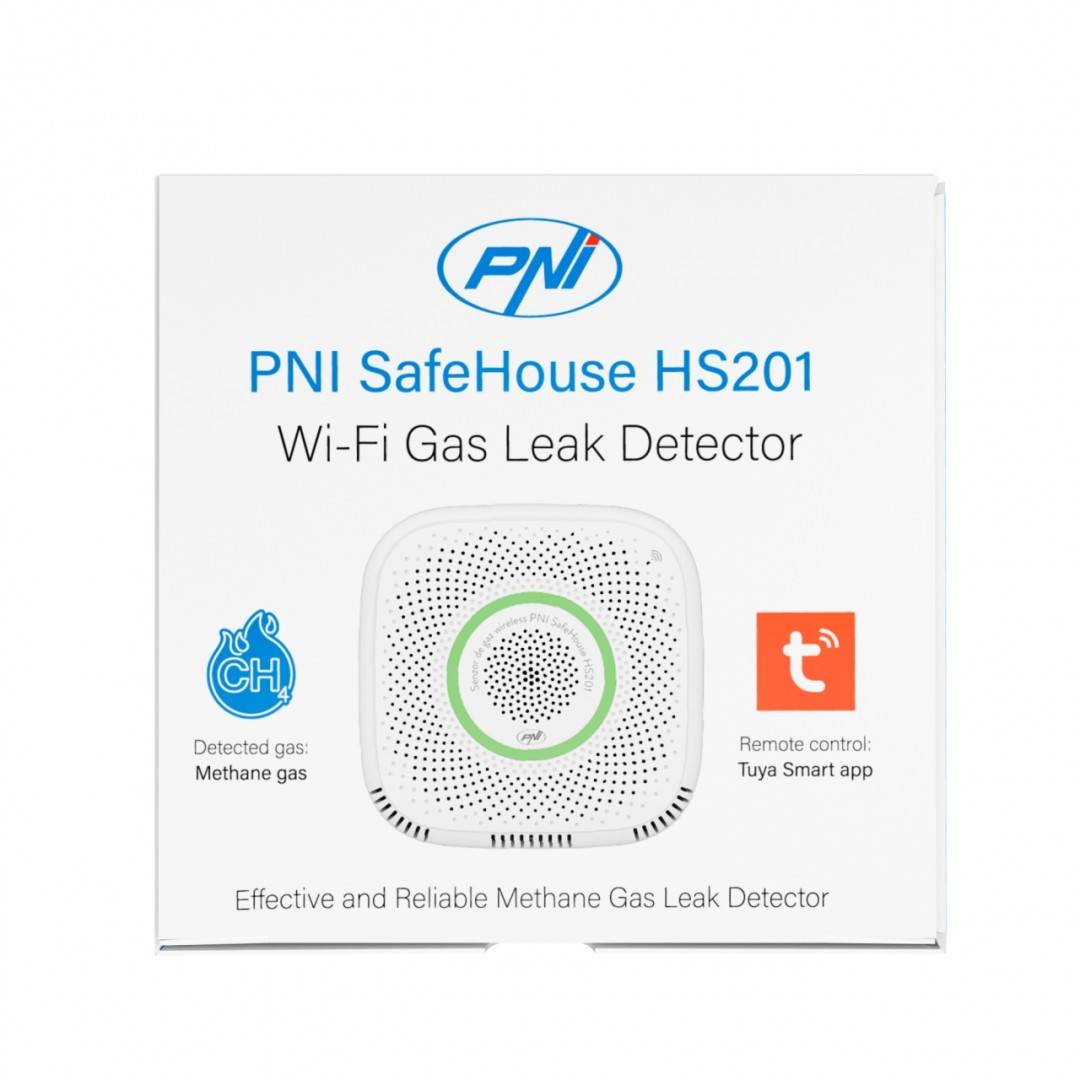 Pachet senzor de gaz metan (CH4) PNI SafeHouse HS201 cu Wi-Fi, Tuya Smart si Sticky Pad Drapel inclus