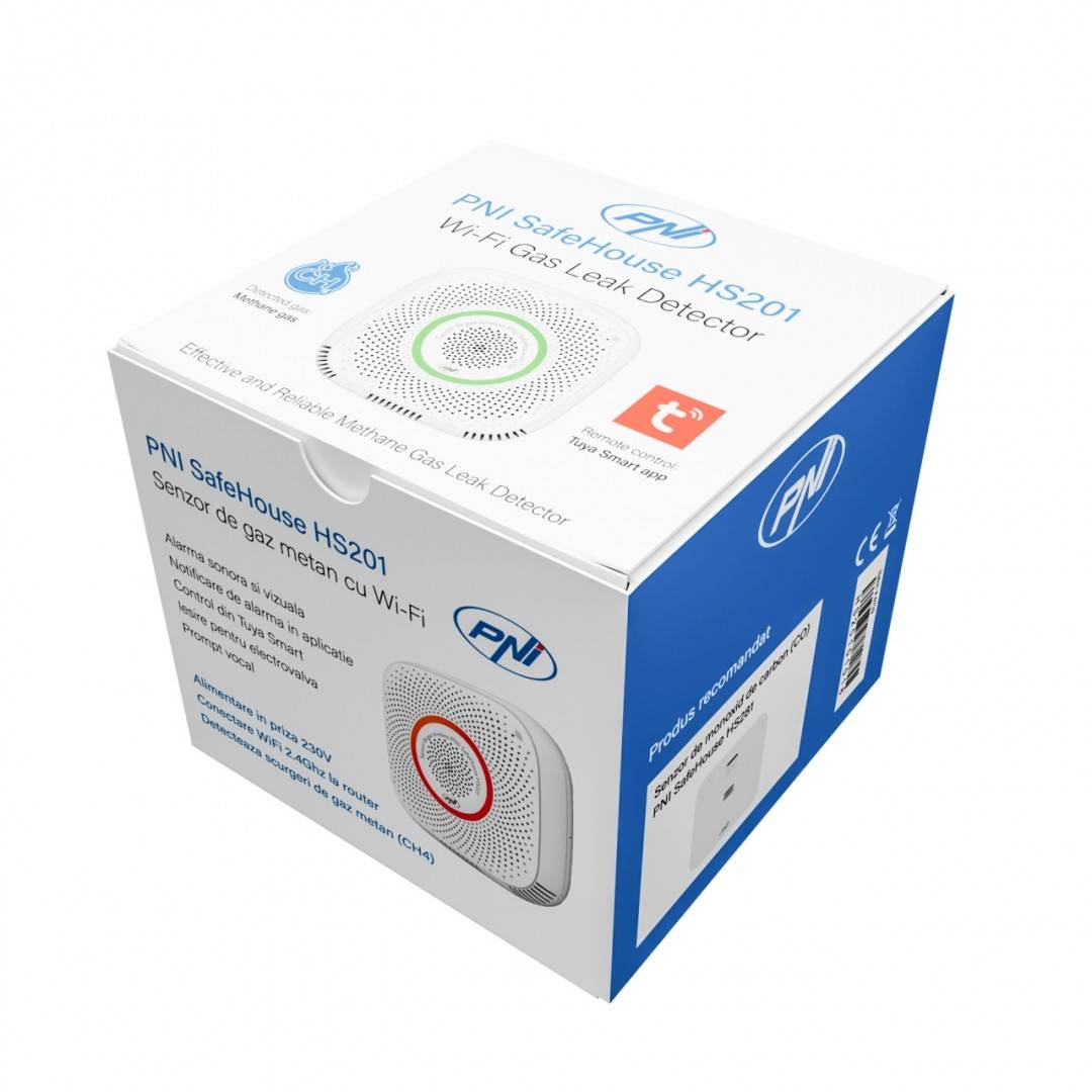 Pachet senzor de gaz metan (CH4) PNI SafeHouse HS201 cu Wi-Fi, Tuya Smart si Sticky Pad Drapel inclus