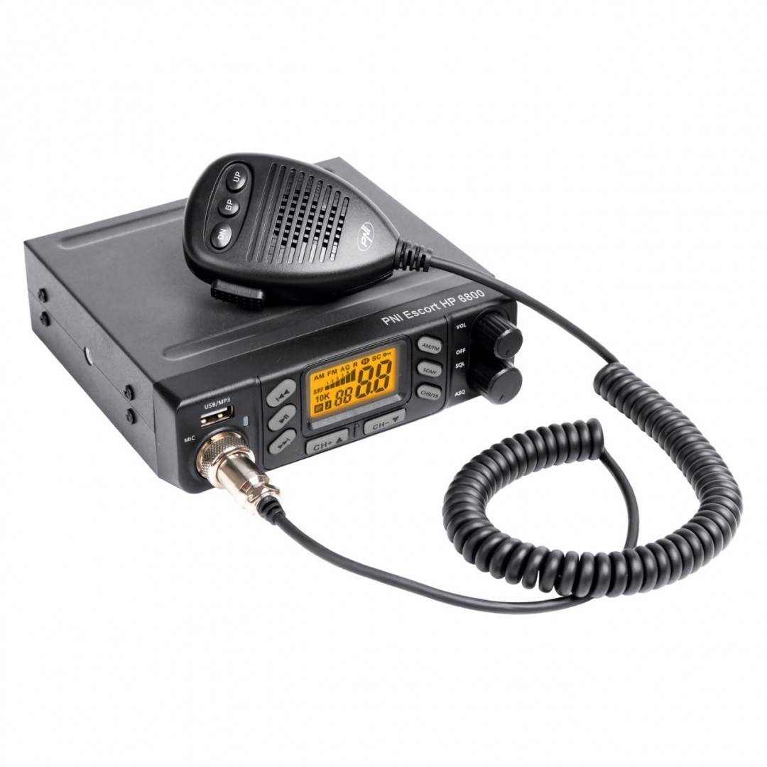 Pachet Statie radio CB PNI Escort HP 6800 ASQ, 12/24 V cu antena CB PNI ML70 cu magnet