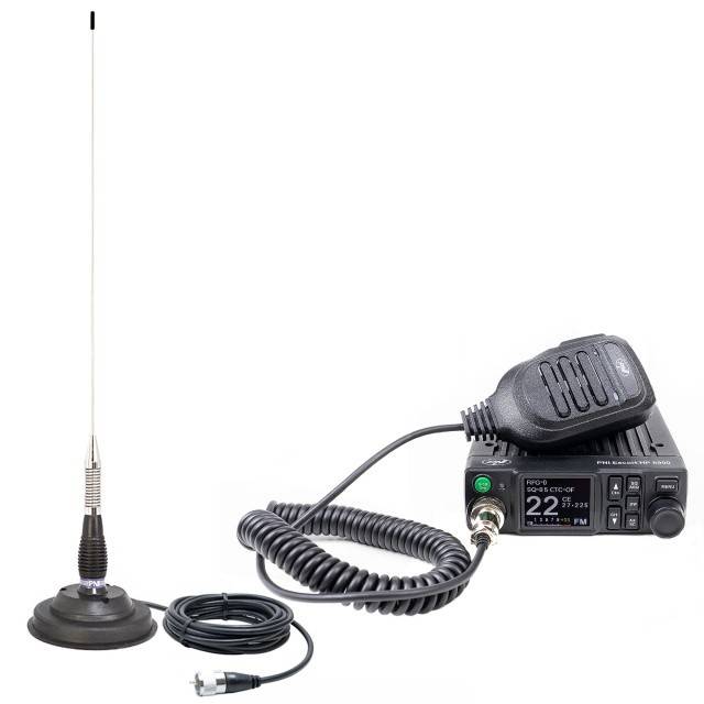 Pachet Statie radio CB PNI Escort HP 8900 ASQ, 12-24V + Antena CB PNI ML100 cu baza magnetica, alimentare 12V/24V, RF Gain, Roger Beep, CTCSS-DCS,