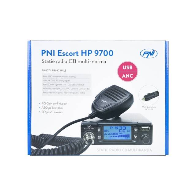 Pachet Statie radio CB PNI Escort HP 9700 USB si Antena CB PNI Extra 40 cu baza magnetica, alimentare 12V / 24V, mufa de bricheta inclusa
