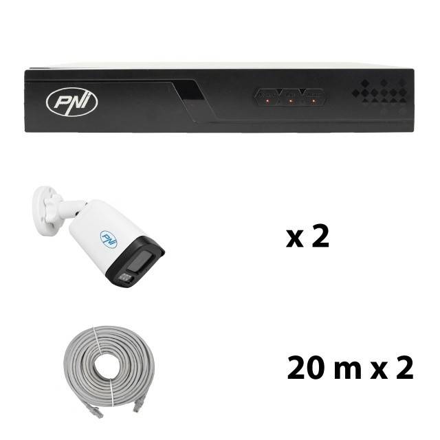 Pachet supraveghere video NVR POE PNI House IP710J, 2 camere PNI IP515J, 5MP si cabluri incluse