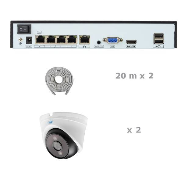 Pachet supraveghere video NVR POE PNI House IP710J, 2 camere PNI IP808J, 8MP si cabluri incluse