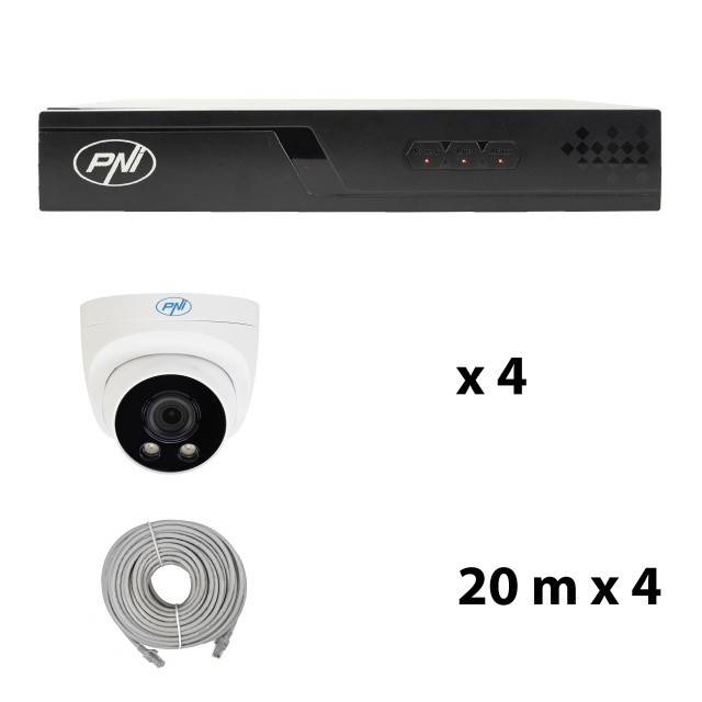 Pachet supraveghere video NVR POE PNI House IP710J, 4 camere PNI IP505J, 5MP si cabluri incluse