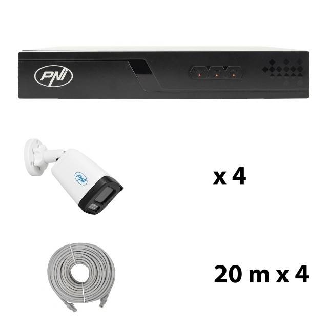 Pachet supraveghere video NVR POE PNI House IP710J, 4 camere PNI IP515J, 5MP si cabluri incluse