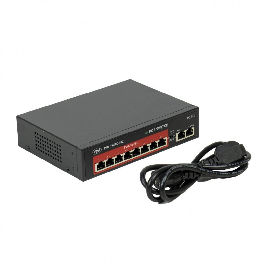 Pachet supraveghere video NVR POE PNI House IP716J, 16 camere PNI IP818J 8MP, switch POE si cabluri UTP CAT6 metri incluse
