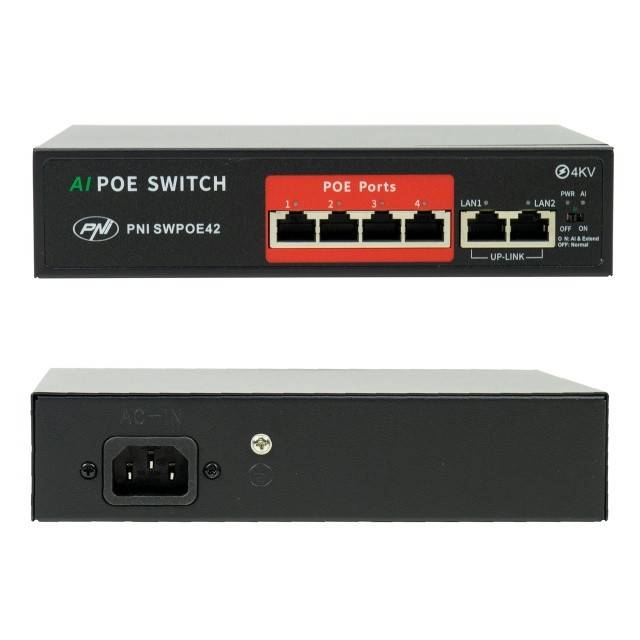Pachet supraveghere video NVR POE PNI House IP810, 6 camere PNI IP8POE, switch POE si cabluri incluse