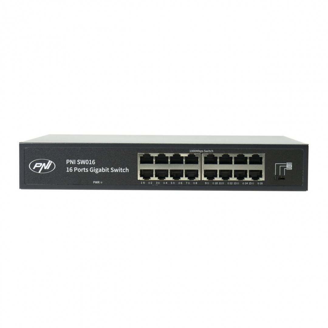 Pachet Switch PNI SW016, 16 x 10/100/1000 Mbps, Gigabit, carcasa metalica si patch 1.5m CAT8 PNI U8015W