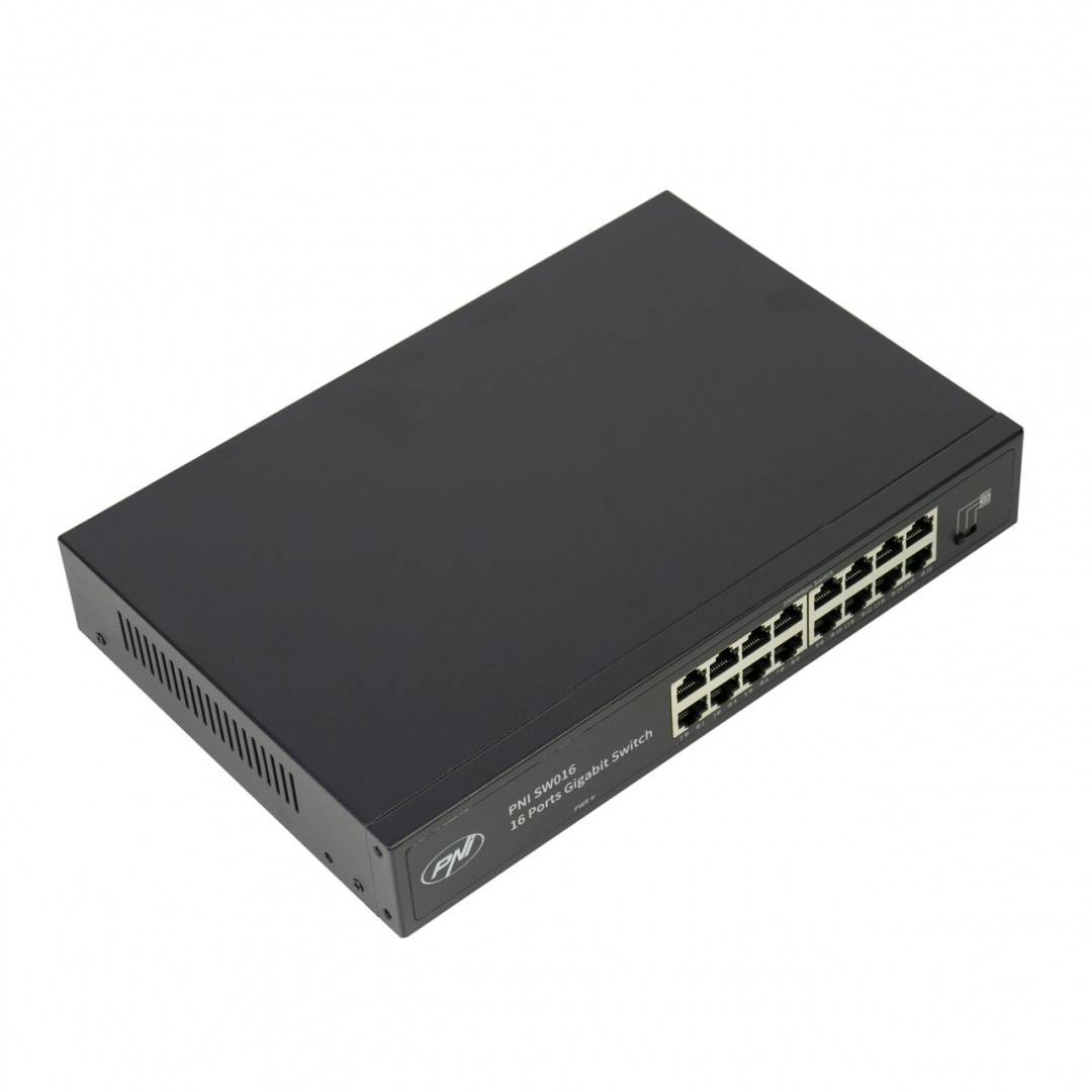 Pachet Switch PNI SW016, 16 x 10/100/1000 Mbps, Gigabit, carcasa metalica si patch 1.5m CAT8 PNI U8015W