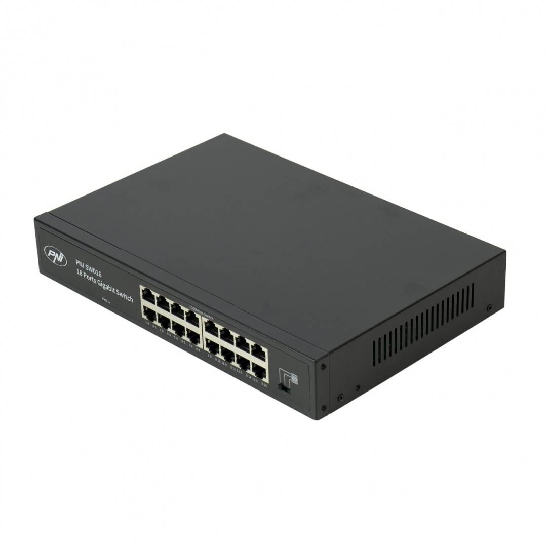Pachet Switch PNI SW016, 16 x 10/100/1000 Mbps, Gigabit, carcasa metalica si patch 1.5m CAT8 PNI U8015W