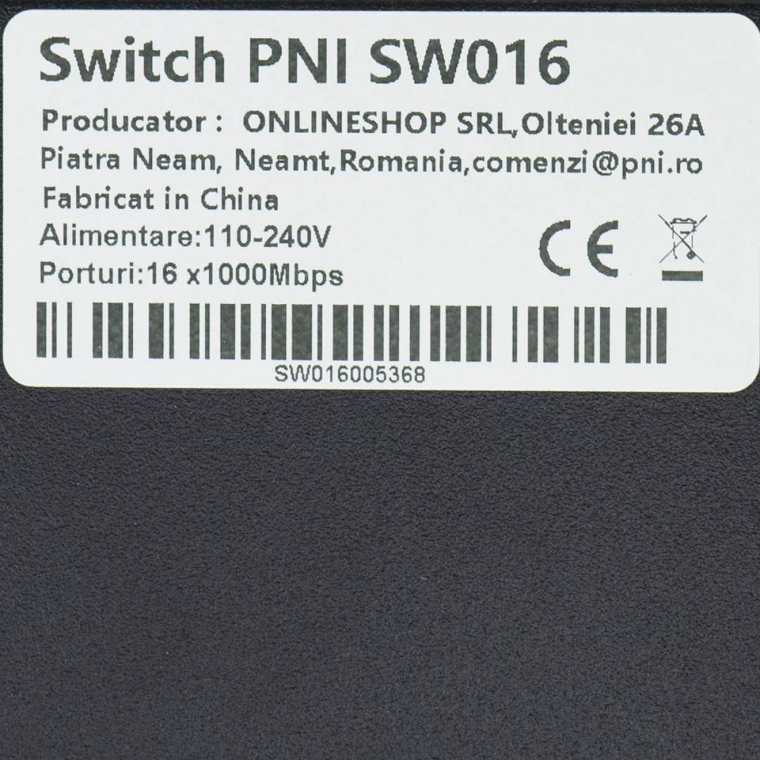 Pachet Switch PNI SW016, 16 x 10/100/1000 Mbps, Gigabit, carcasa metalica si patch 1.5m CAT8 PNI U8015W