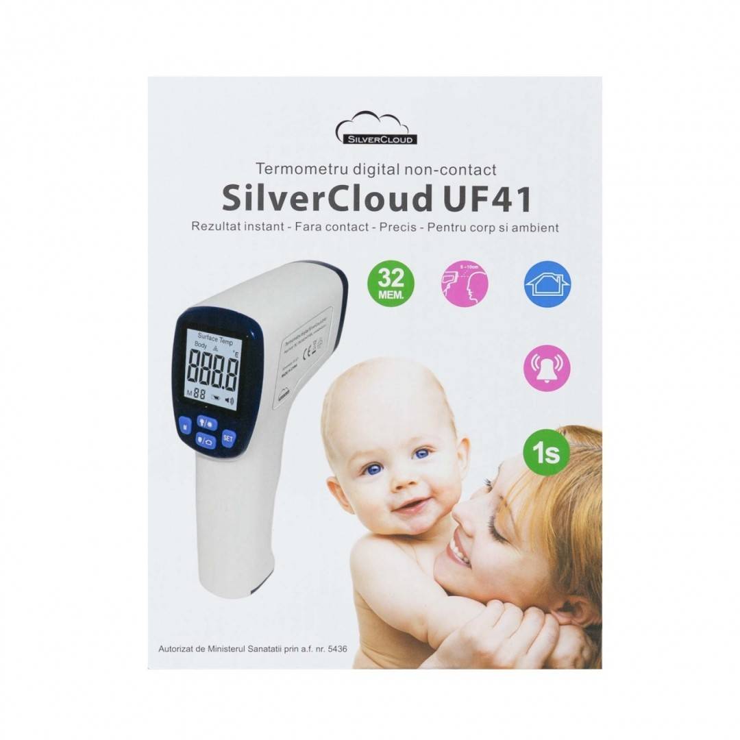 Pachet Termometru digital SilverCloud UF41 pentru corp si suprafete cu sticky Pad Drapel inclus