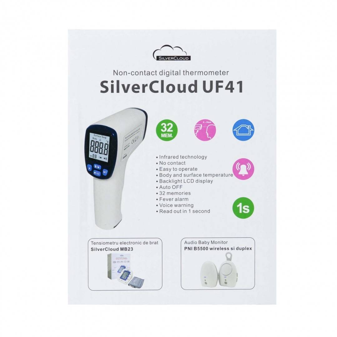 Pachet Termometru digital SilverCloud UF41 pentru corp si suprafete cu sticky Pad Drapel inclus