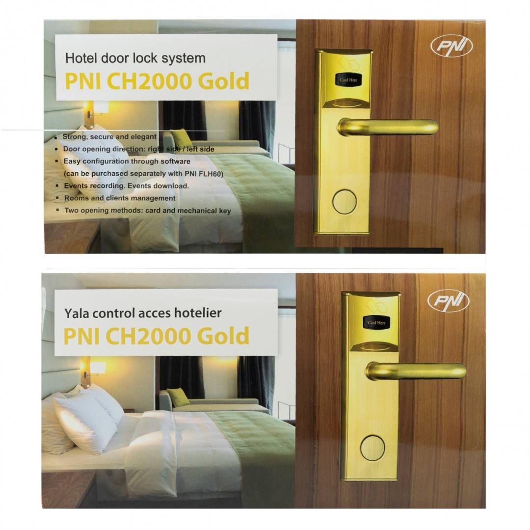 Pachet Yala control acces hotelier PNI CH2000L Gold si Intrerupator cu card PNI ES100