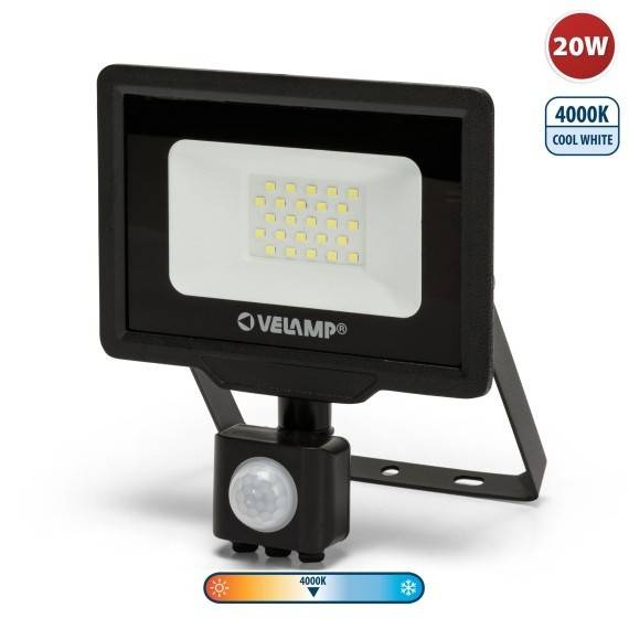 PADLIGHT5: Proiector LED SMD 20W, IP44, negru, 4000K, cu senzor IR