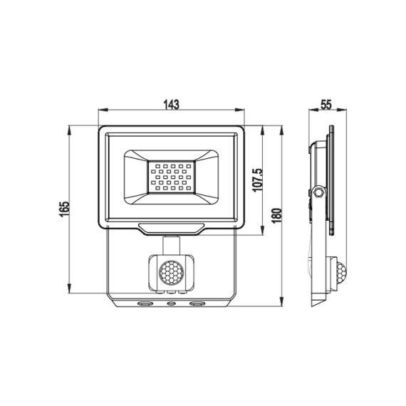 PADLIGHT5: Proiector LED SMD 20W, IP44, negru, 4000K, cu senzor IR