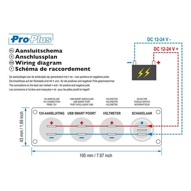 Panou intrerupator voltmetru, incarcator auto, 2x USB, cu voltmetru, bricheta auto, Priza 12V