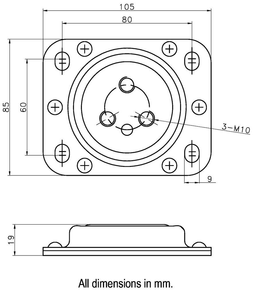 Placa pivotanta 105x85mm, 350kg
