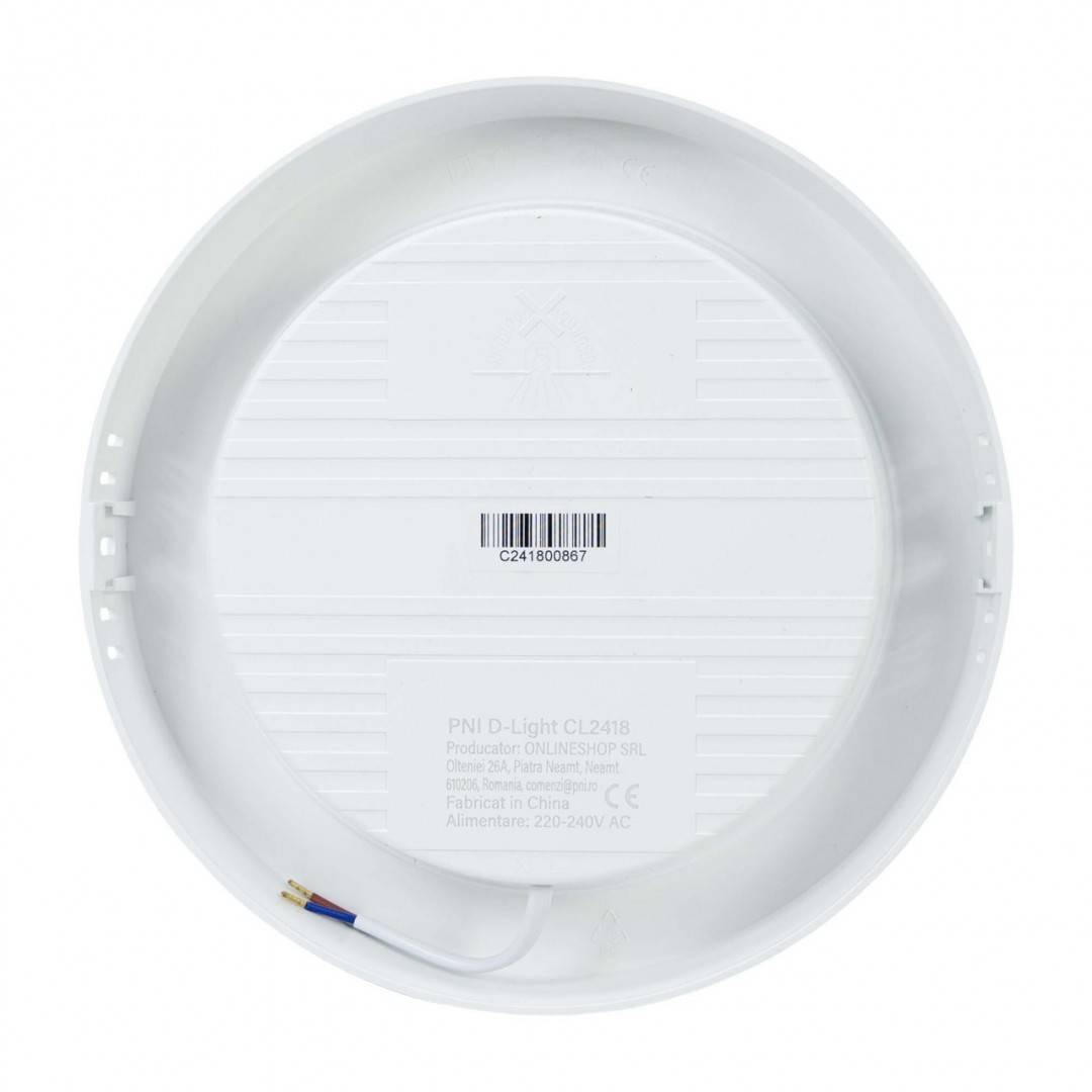 Plafoniera LED PNI D-Light CL2418 18W, rotunda 21.7 cm, 6400K, 230V, 1980 lm, alb rece