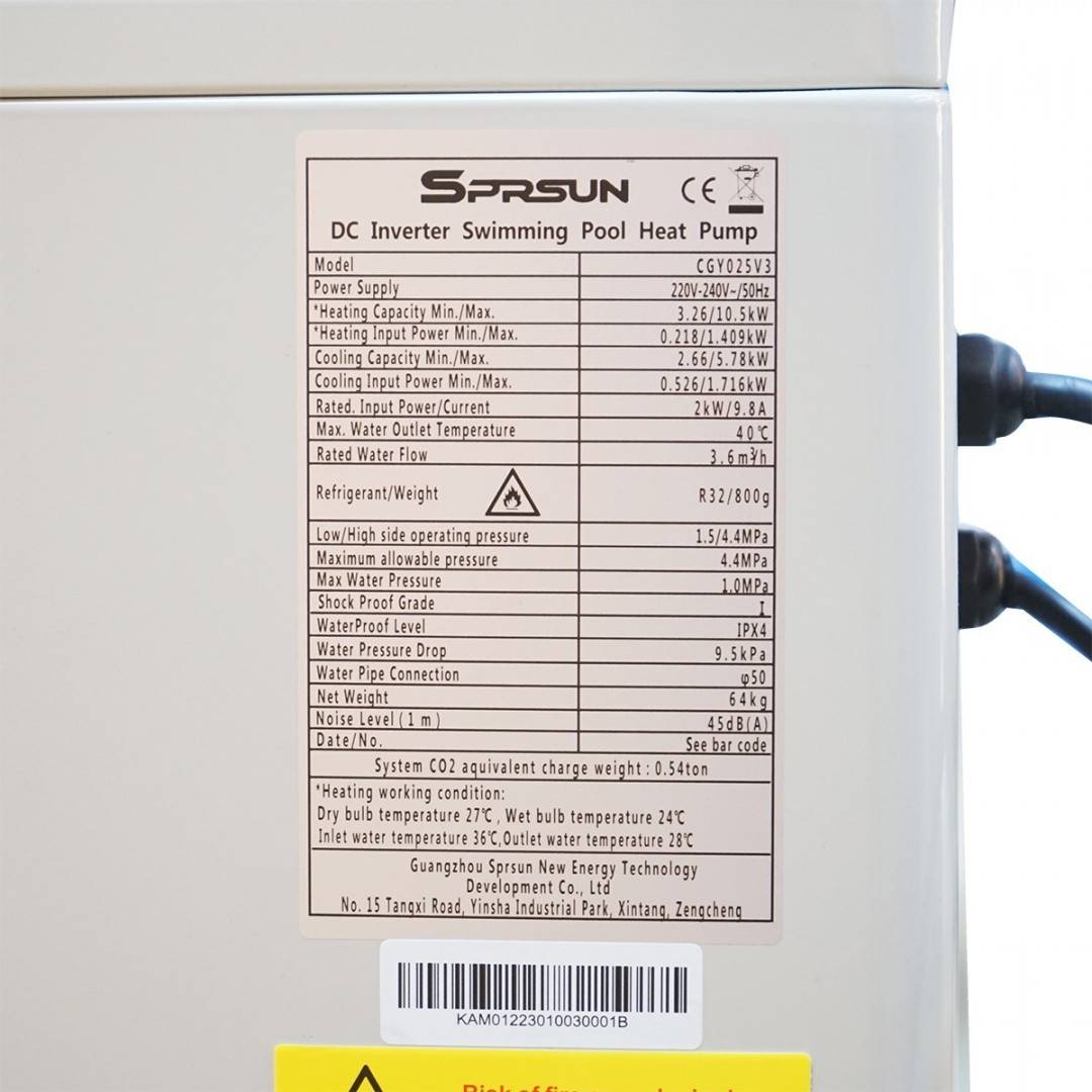 Pompa de caldura pentru piscina 25-40 mc, 220V, 10.5KW SPRSUN