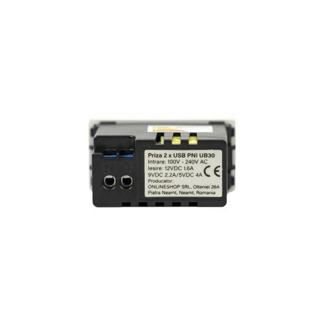 Priza alimentare 2 x USB PNI UB30, USB-A USB-C, 12V/9V/5V, max. 20W, modulara, tip F 1/2, montaj incastrat