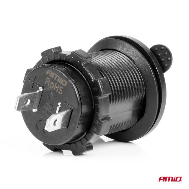 Priza bricheta auto rezistenta la apa cu lumina de fundal LED ROSU 12/24V