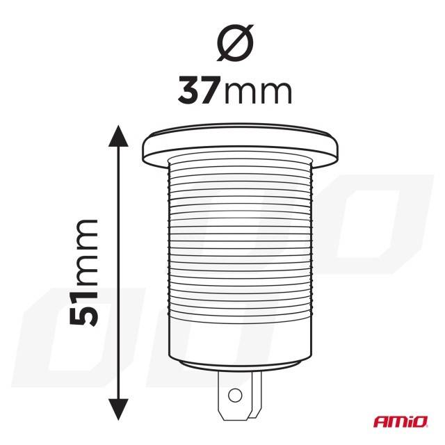 Priza bricheta auto rezistenta la apa cu lumina de fundal LED ROSU 12/24V
