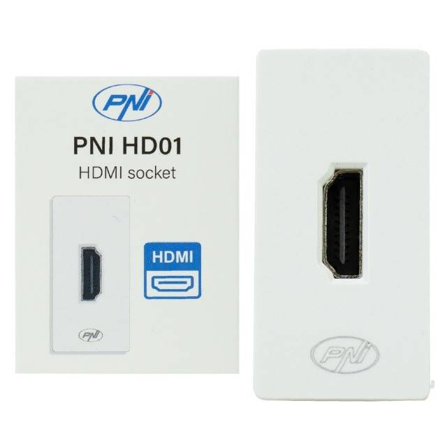Priza HDMI PNI HD01 modulara, montaj incastrat, alb