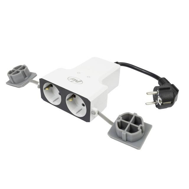 Priza inteligenta dubla de exterior PNI SafeHome PT840S WiFi comanda prin internet, aplicatie de mobil Tuya Smart, integrare in scenarii si