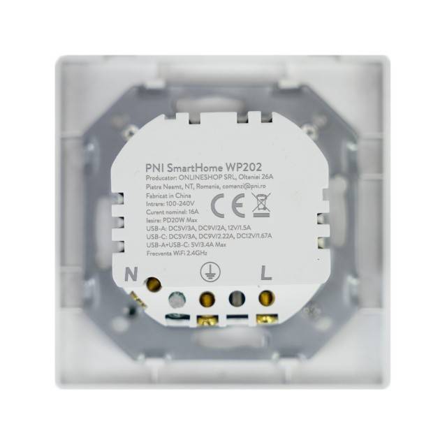 Priza inteligenta PNI SmartHome WP202 WiFi, montaj ingropat, control prin internet, aplicatie dedicata Tuya Smart, compatibila Amazon Alexa si Google