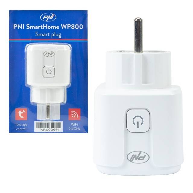 Priza inteligenta PNI SmartHome WP800 WiFi control prin internet, App Tuya Smart, compatibila cu Amazon Alexa si Google Home, masoara consumul de