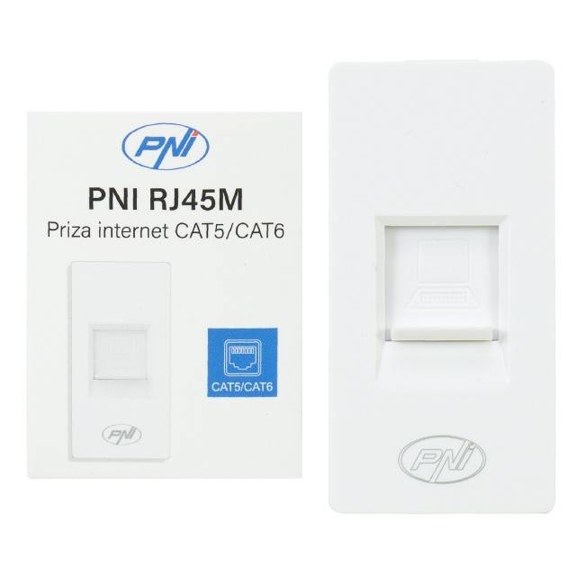 Priza internet PNI RJ45M modulara, CAT5, CAT6, montaj incastrat, alb