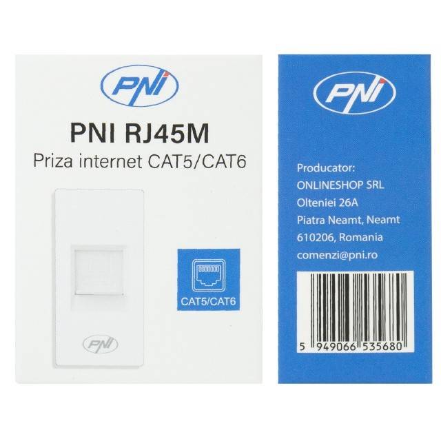 Priza internet PNI RJ45M modulara, CAT5, CAT6, montaj incastrat, alb