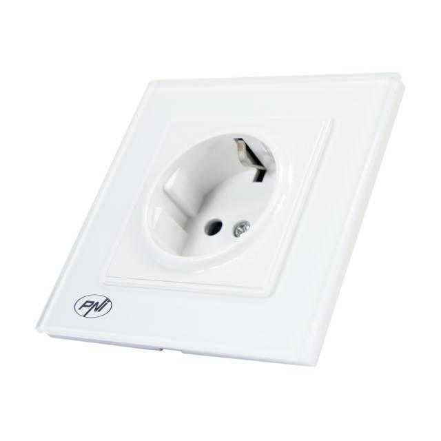 Priza simpla incastrabila PNI WP101 cu rama din sticla, 16A, 3700W, 230V