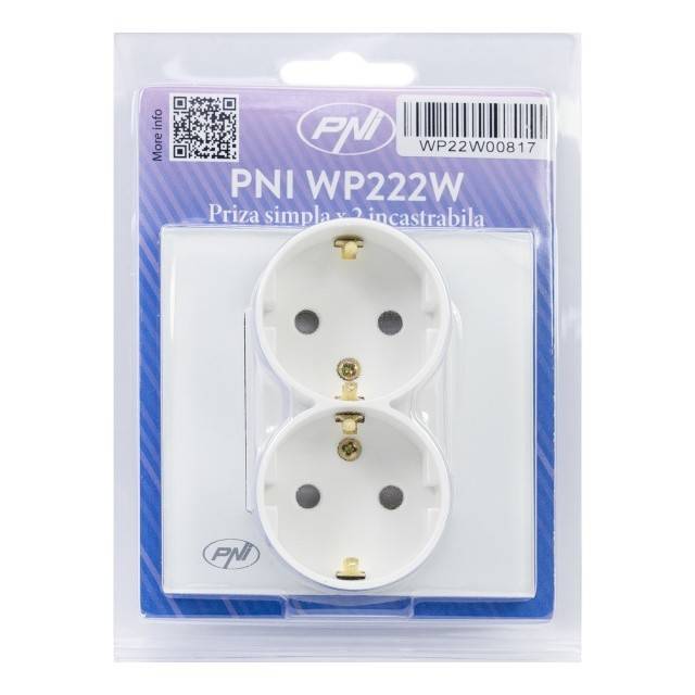 Priza simpla x2 incastrabila PNI WP222W cu rama din sticla culoare alb