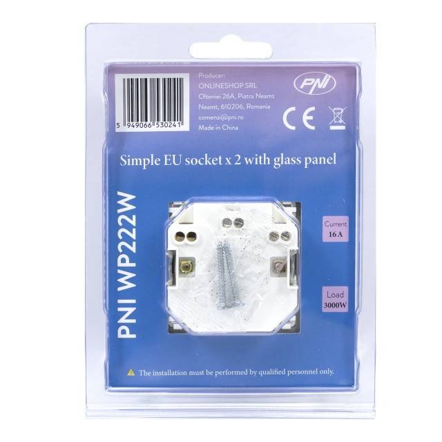 Priza simpla x2 incastrabila PNI WP222W cu rama din sticla culoare alb