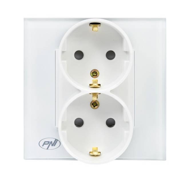Priza simpla x2 incastrabila PNI WP222W cu rama din sticla culoare alb