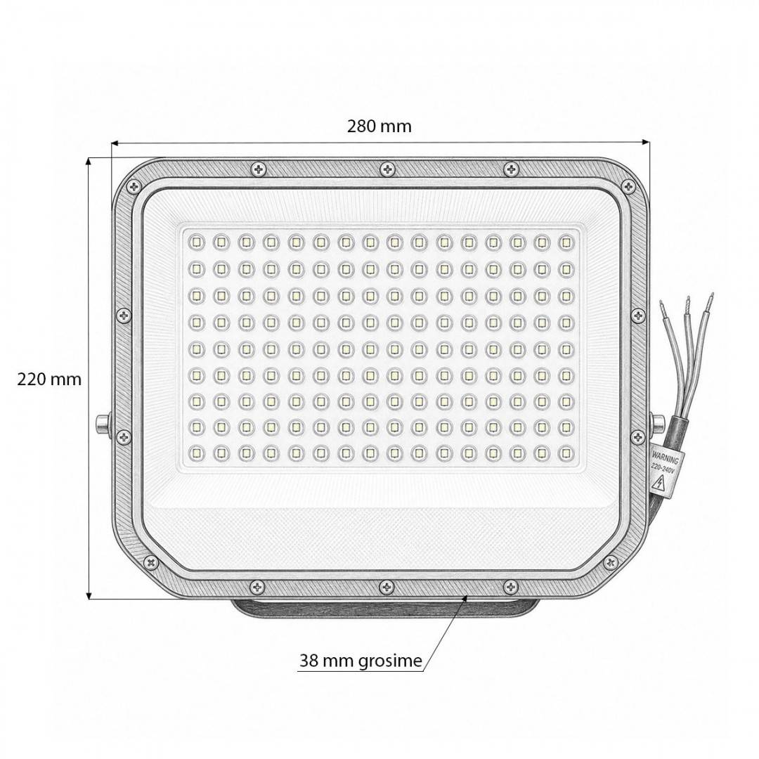 Proiector LED 100W, 100-265V, 6500K, 14000lm tip Flood 280x220x38mm IP66 Breckner Germany