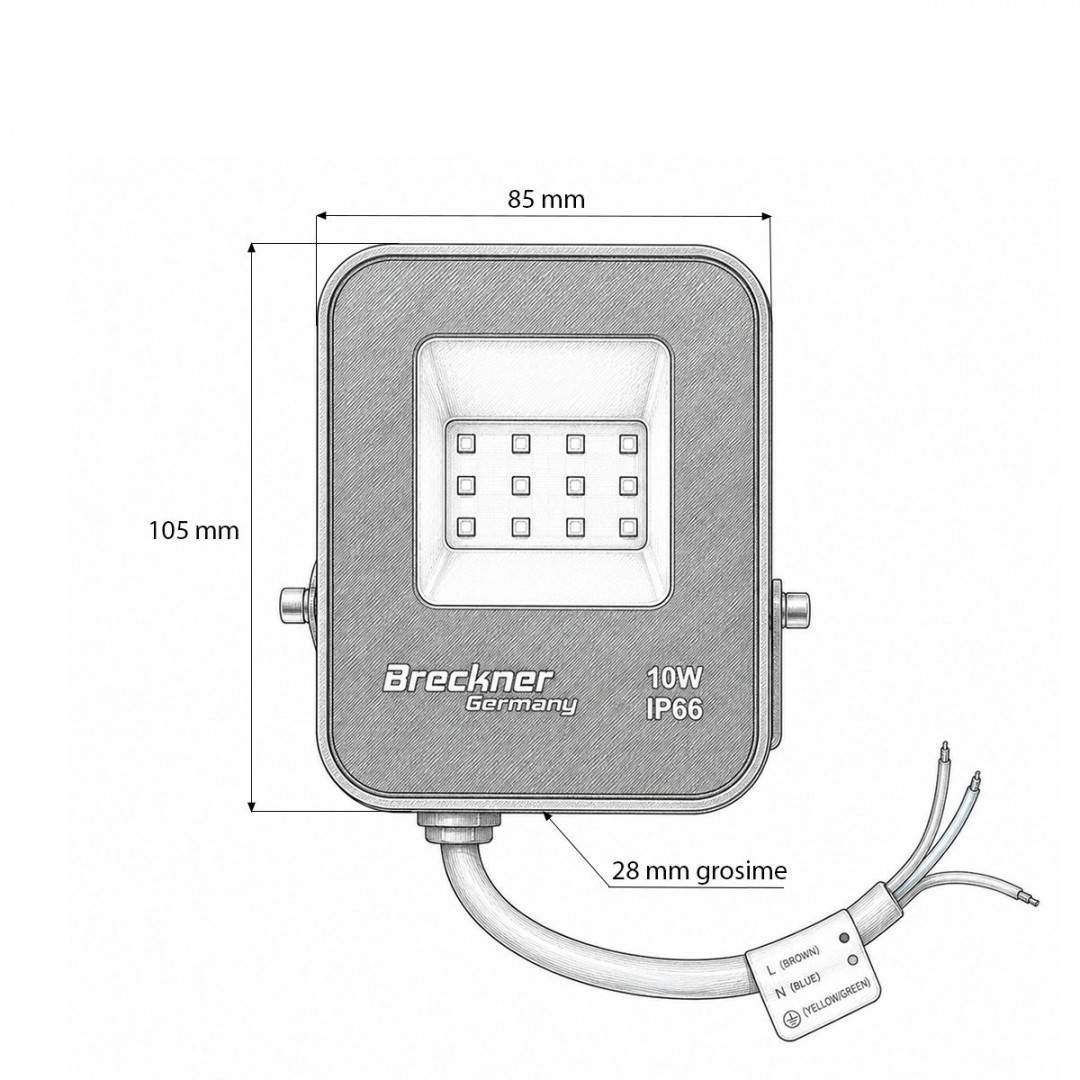 Proiector LED 10W, 220V, 6500K tip Flood 105x85x28mm IP66 Breckner Germany