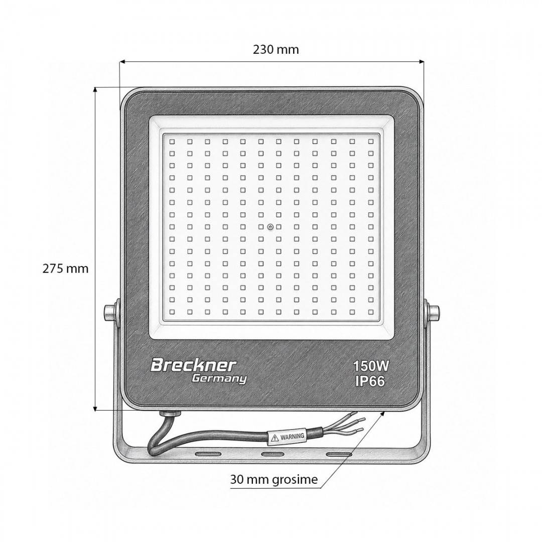 Proiector LED 150W, 220V, 6500K, 13500lm tip Flood 275x230x30mm IP66 Breckner Germany